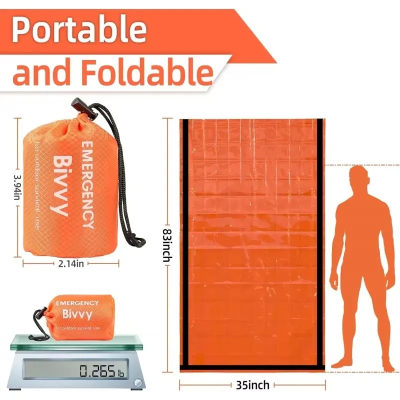 Sac de couchage d'urgence en Mylar thermique, couverture de survie : bivouac léger, imperméable et portable pour le camping et la randonnée 5