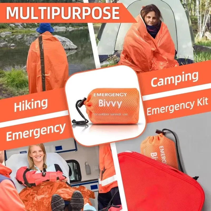 Sac de couchage d'urgence en Mylar thermique, couverture de survie : bivouac léger, imperméable et portable pour le camping et la randonnée 6