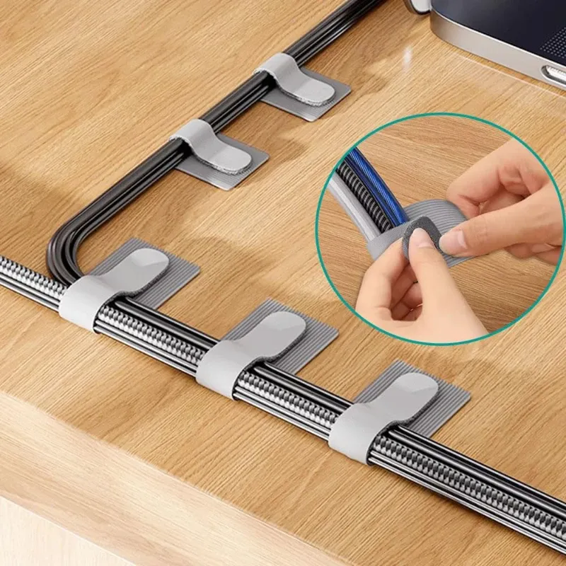 Attaches de câble auto-adhésives réutilisables à crochet et boucle, sangles d'organisation de cordons réglables pour la gestion des câbles au bureau et à la maison 3