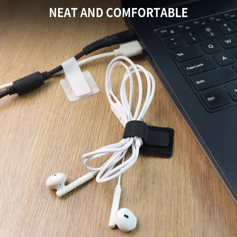 Attaches de câble auto-adhésives réutilisables à crochet et boucle, sangles d'organisation de cordons réglables pour la gestion des câbles au bureau et à la maison 5