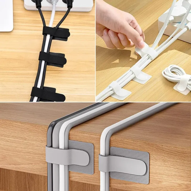 Gestion des câbles sur un bureau avec attaches réutilisables
