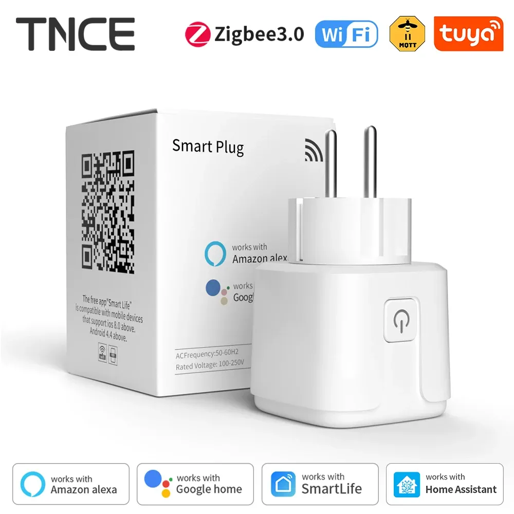 TNCE Prise intelligente Tuya WiFi/Zigbee 3.0, 16A/20A, avec mesure de puissance, télécommande via application et commande vocale compatible Alexa