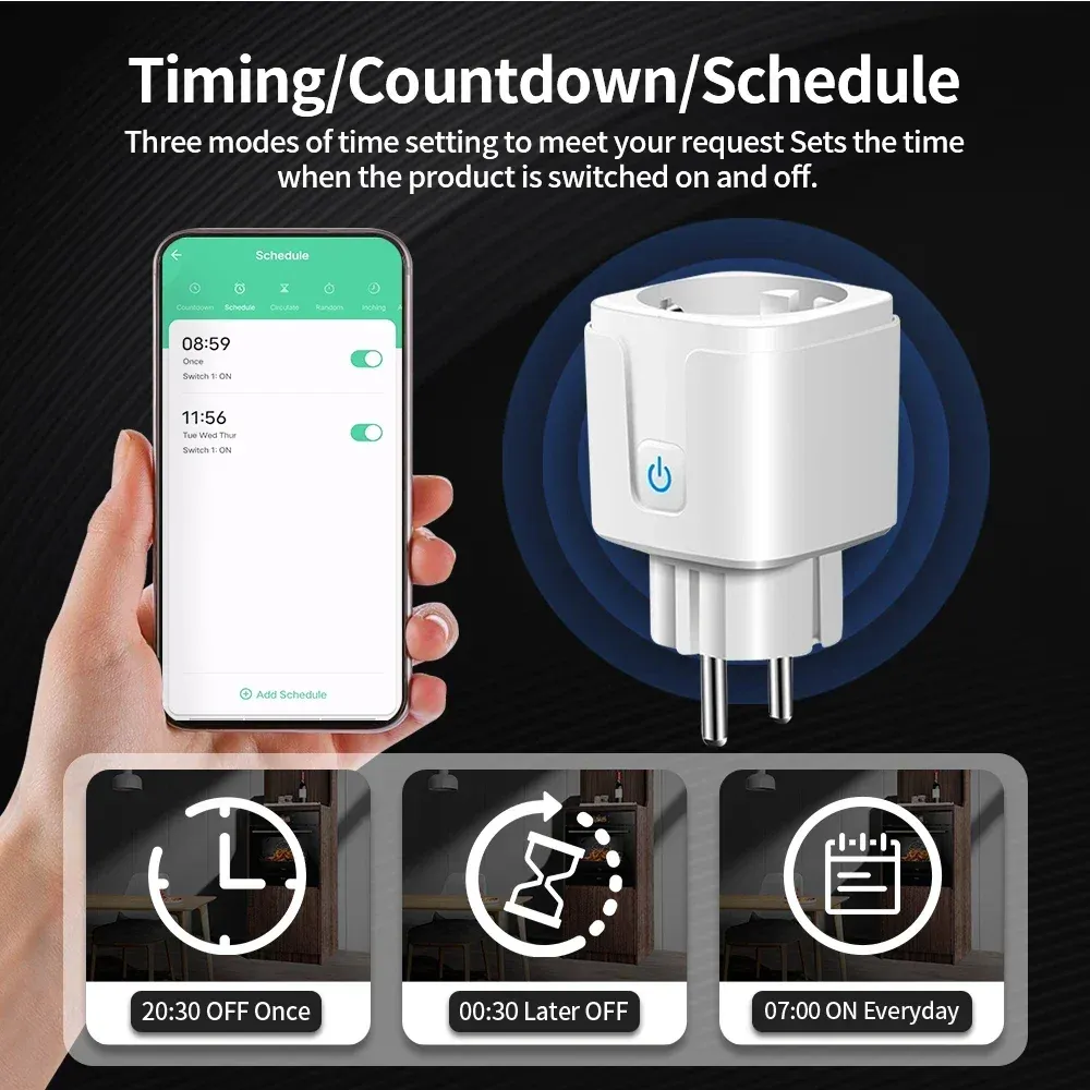 TNCE Prise intelligente Tuya WiFi/Zigbee 3.0, 16A/20A, avec mesure de puissance, télécommande via application et commande vocale compatible Alexa 5