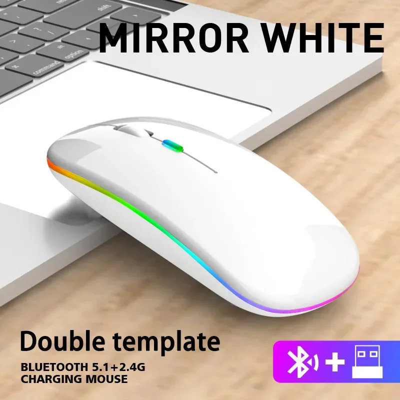 Souris sans fil Bluetooth et 2,4 GHz, double mode, rechargeable, RVB, ergonomique, clics silencieux, pour PC, iPad, ordinateur portable, téléphone portable, TV 12