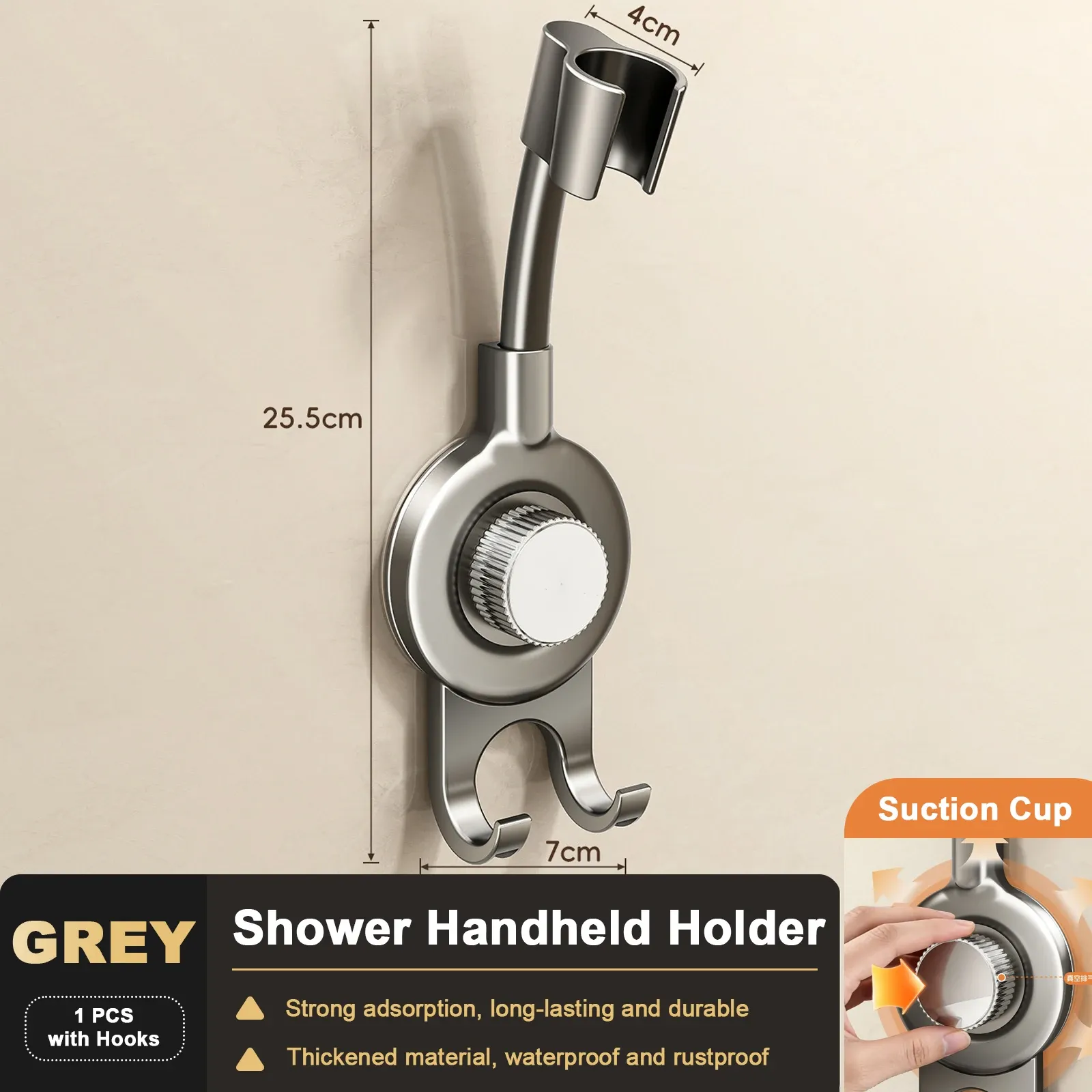 360° Support de douche réglable à ventouse sans perçage pour douchette à main 7
