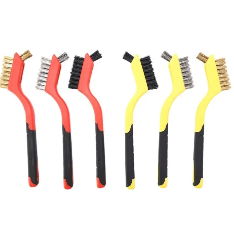 Jeu de brosses métalliques à poils en nylon, laiton et acier inoxydable avec poignée incurvée pour le décapage de la rouille, de la saleté et de la peinture 5
