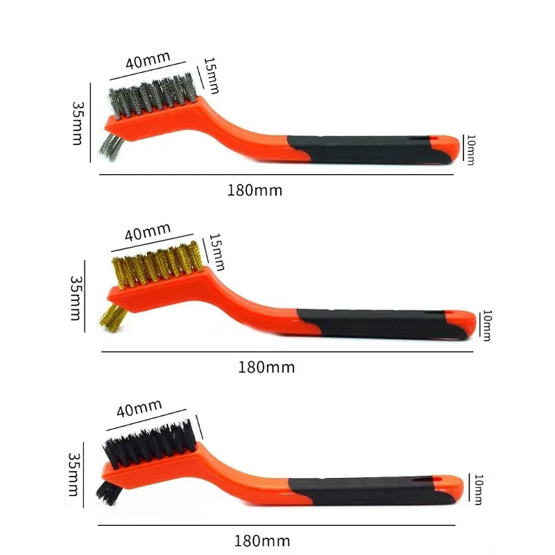 Jeu de brosses métalliques à poils en nylon, laiton et acier inoxydable avec poignée incurvée pour le décapage de la rouille, de la saleté et de la peinture 6