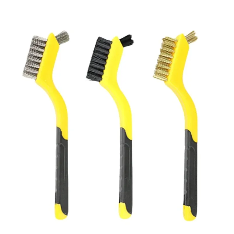 Jeu de brosses métalliques à poils en nylon, laiton et acier inoxydable avec poignée incurvée pour le décapage de la rouille, de la saleté et de la peinture 7