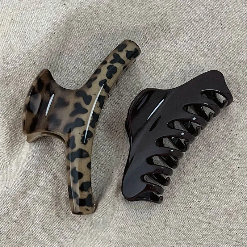 Pinces à cheveux géométriques pour femme, lot de 2, imprimé léopard vintage, grande pince requin - Image 1