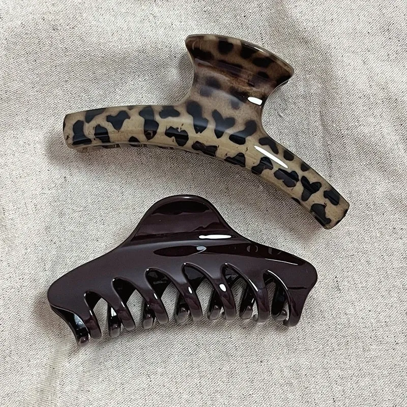 Pinces à cheveux géométriques pour femme, lot de 2, imprimé léopard vintage, grande pince requin 4