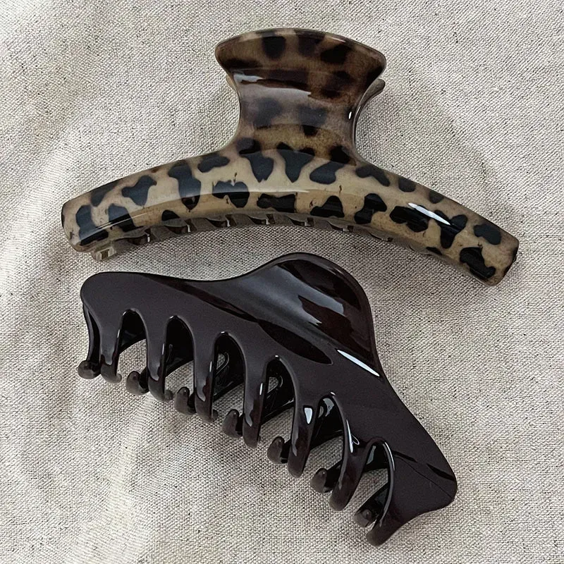 Pinces à cheveux géométriques pour femme, lot de 2, imprimé léopard vintage, grande pince requin 5
