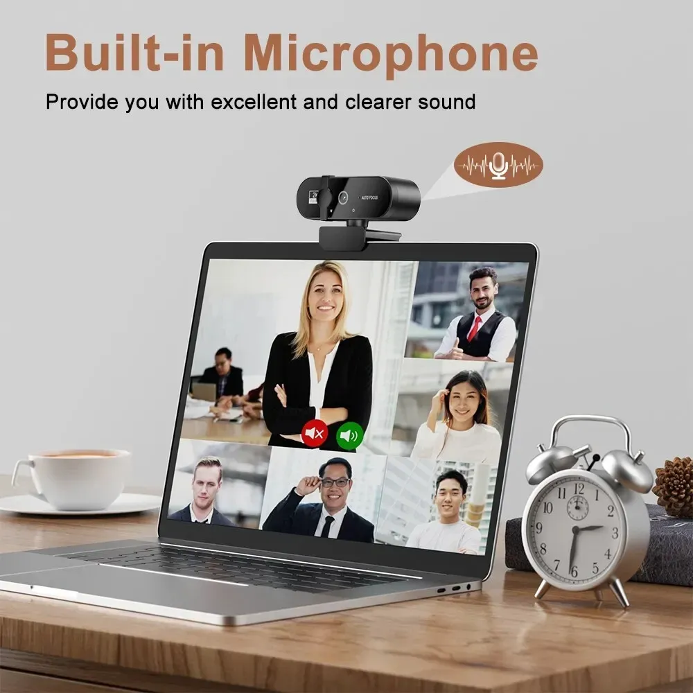 Webcam 4K 1080P Mini Caméra 2K Full HD avec Microphone 30 fps, Caméra Web USB à Mise au Point Automatique pour PC et Ordinateur Portable 3