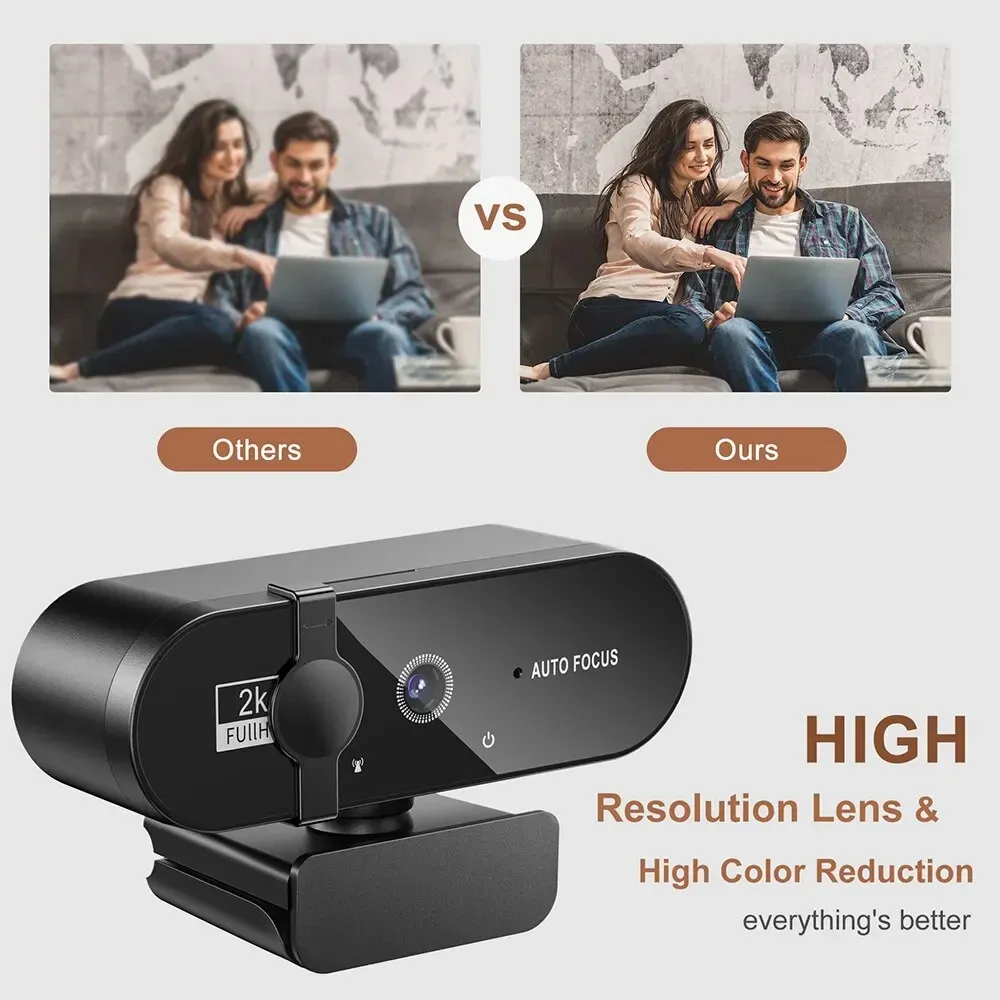 Webcam 4K 1080P Mini Caméra 2K Full HD avec Microphone 30 fps, Caméra Web USB à Mise au Point Automatique pour PC et Ordinateur Portable 2