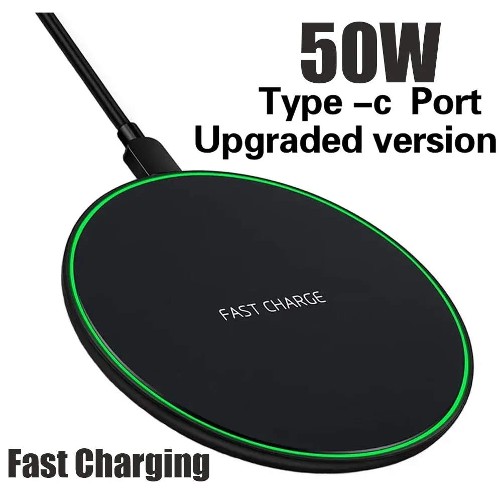 Chargeur sans fil 50 W à charge rapide pour iPhone 14/15/16/17 Pro, Xs Max, Mini, X, XR et Samsung Galaxy S25/S26, S8/S9/S10, Note