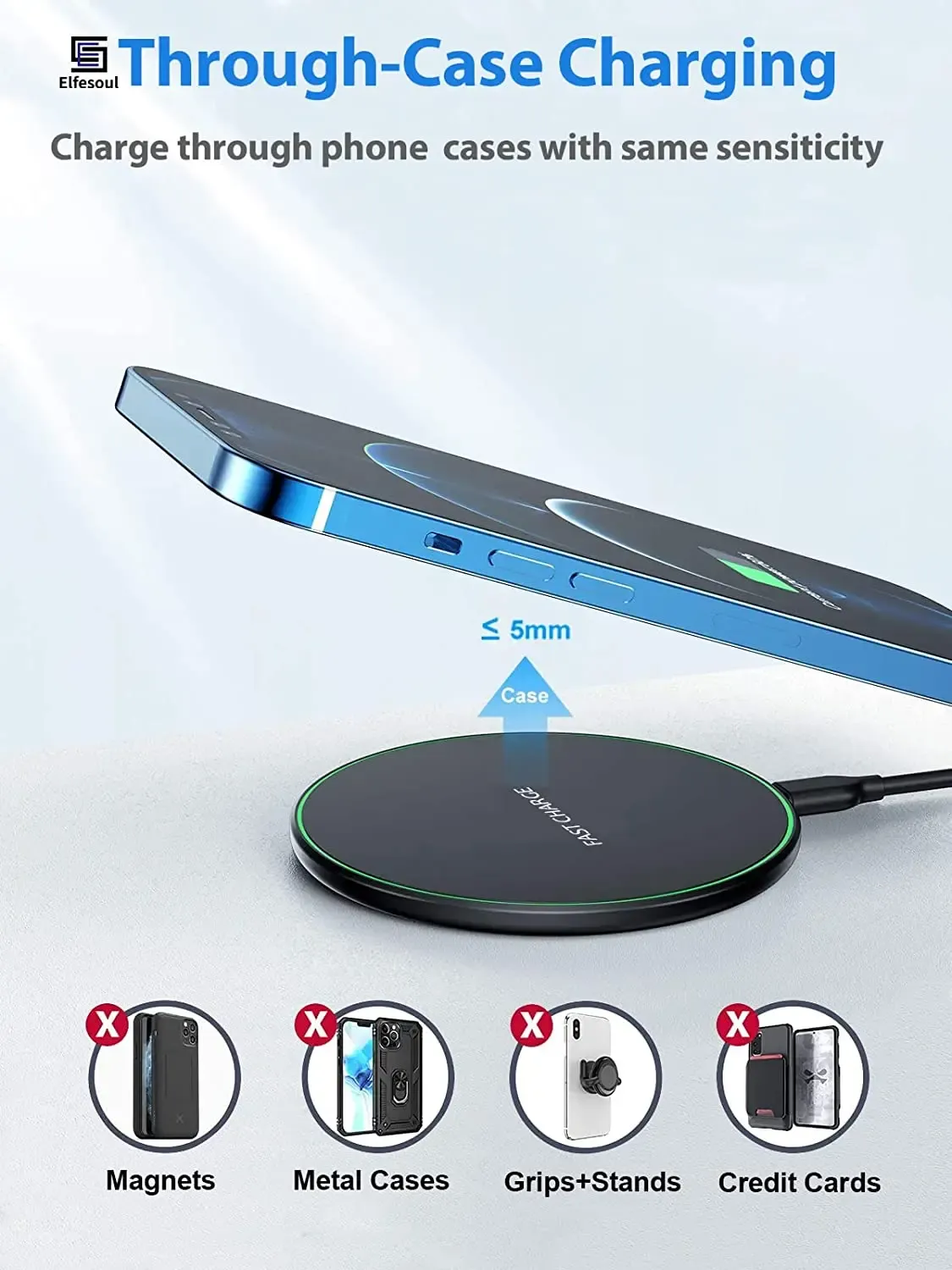 Chargeur sans fil 50 W à charge rapide pour iPhone 14/15/16/17 Pro, Xs Max, Mini, X, XR et Samsung Galaxy S25/S26, S8/S9/S10, Note 3