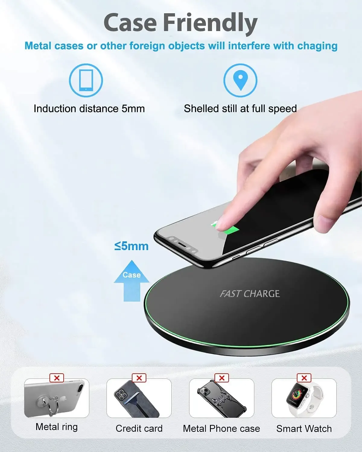 Chargeur sans fil 50 W à charge rapide pour iPhone 14/15/16/17 Pro, Xs Max, Mini, X, XR et Samsung Galaxy S25/S26, S8/S9/S10, Note 6