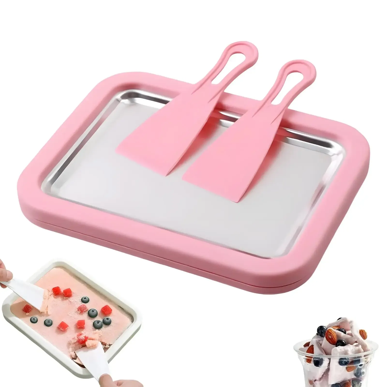 Machine à glace roulée multifonction, plaque à glace frite froide et sucrée, appareil ménager DIY pour yaourt glacé et plaque à glace maison 9