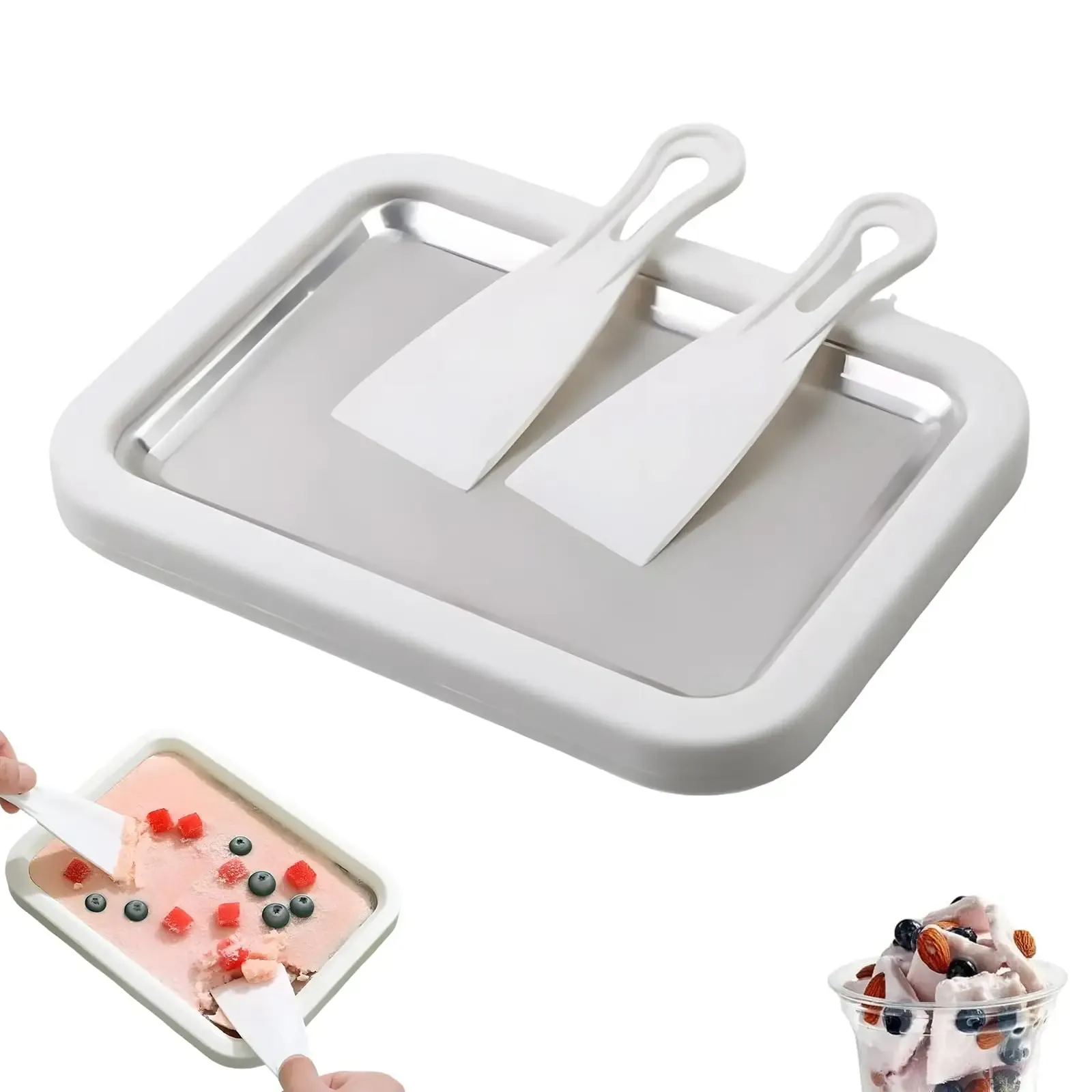 Machine à glace roulée multifonction, plaque à glace frite froide et sucrée, appareil ménager DIY pour yaourt glacé et plaque à glace maison 7