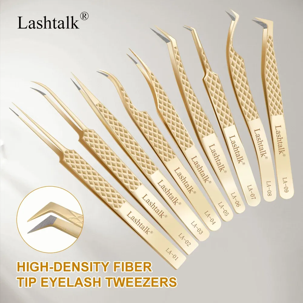 Lashtalk – Pince à épiler de précision à pointe en fibre pour extensions de cils, poignée diamant antidérapante, acier inoxydable doré avec étui - Image 1