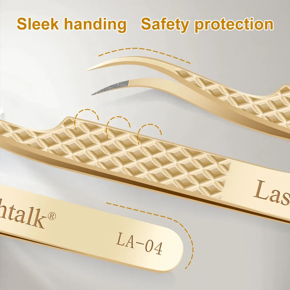 Lashtalk – Pince à épiler de précision à pointe en fibre pour extensions de cils, poignée diamant antidérapante, acier inoxydable doré avec étui 4