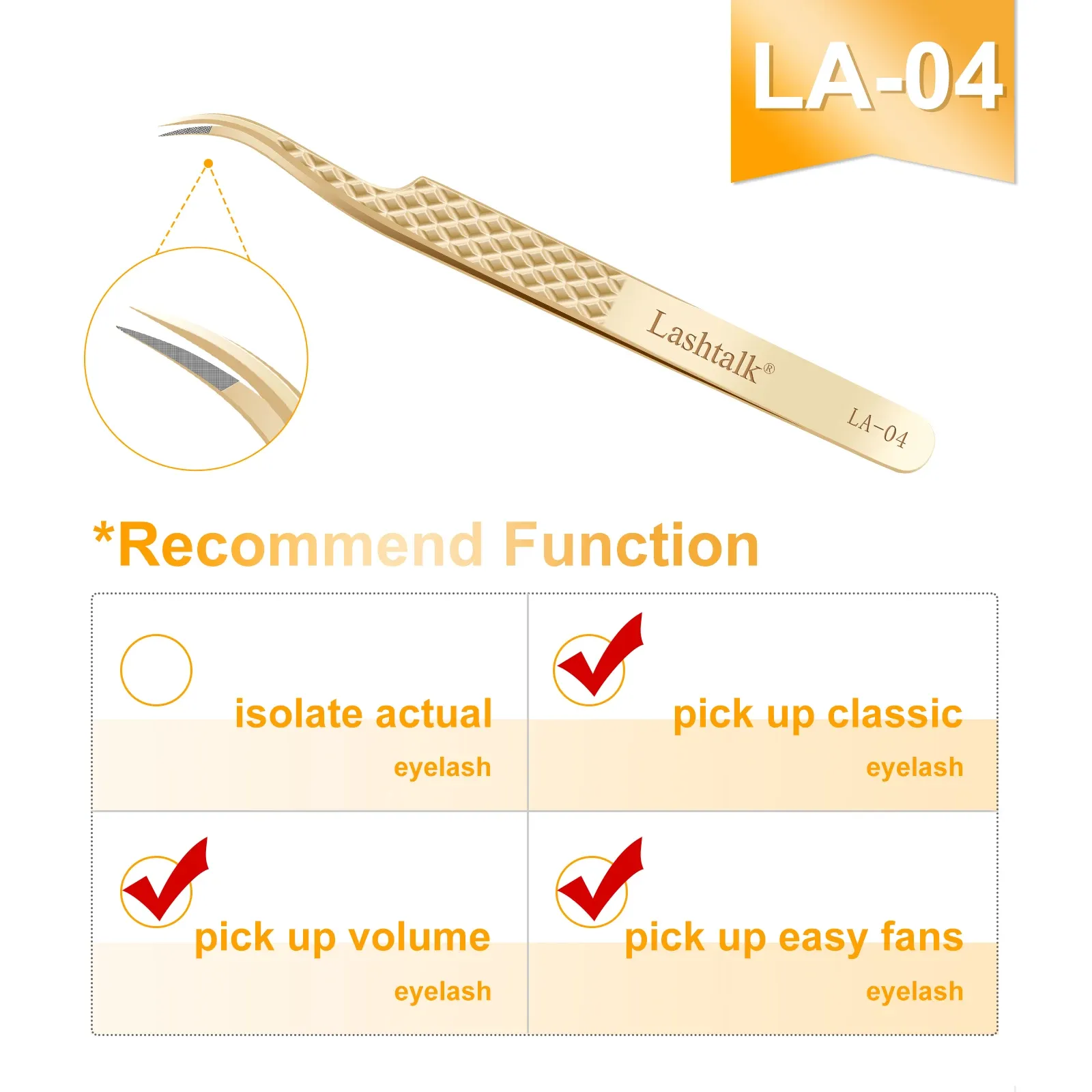 Lashtalk – Pince à épiler de précision à pointe en fibre pour extensions de cils, poignée diamant antidérapante, acier inoxydable doré avec étui 7