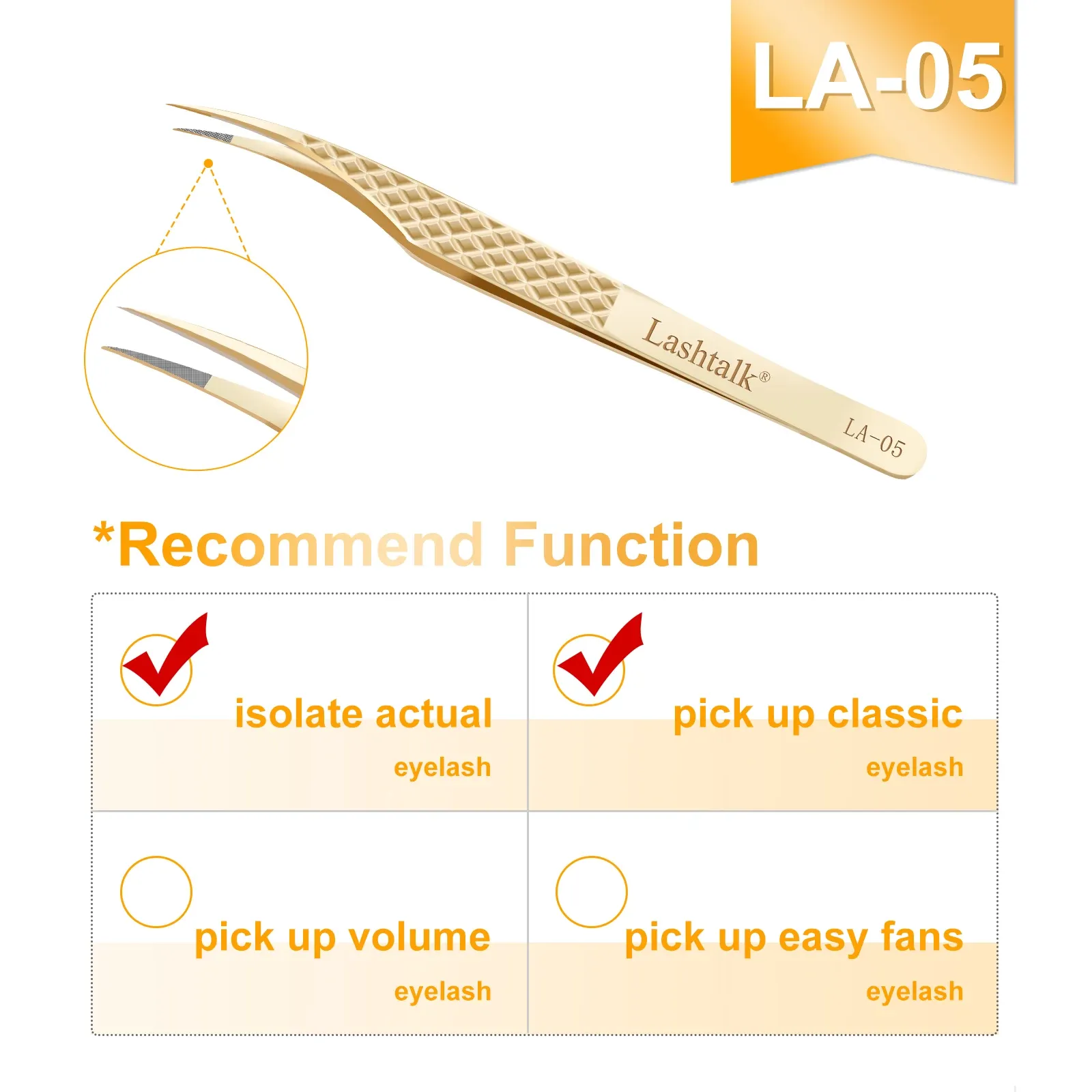 Lashtalk – Pince à épiler de précision à pointe en fibre pour extensions de cils, poignée diamant antidérapante, acier inoxydable doré avec étui 10