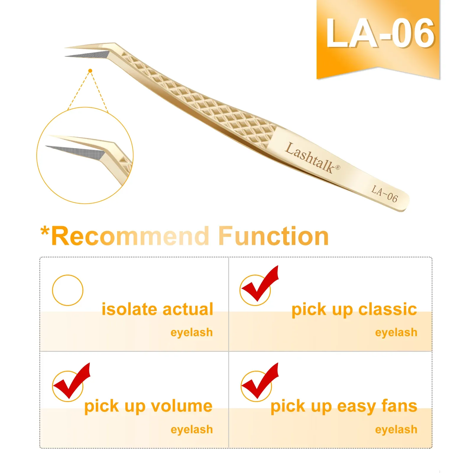 Lashtalk – Pince à épiler de précision à pointe en fibre pour extensions de cils, poignée diamant antidérapante, acier inoxydable doré avec étui 9
