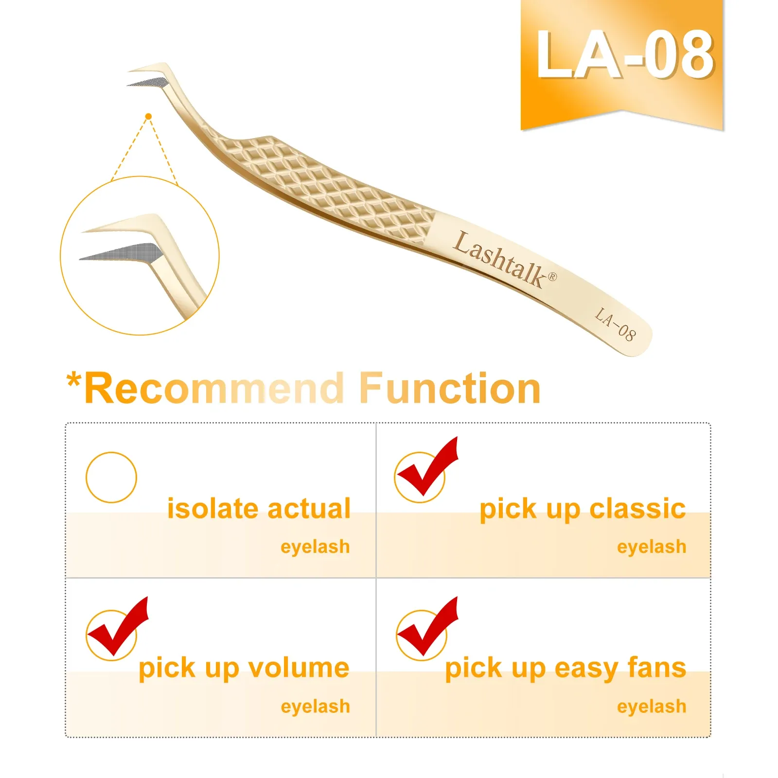Lashtalk – Pince à épiler de précision à pointe en fibre pour extensions de cils, poignée diamant antidérapante, acier inoxydable doré avec étui 11