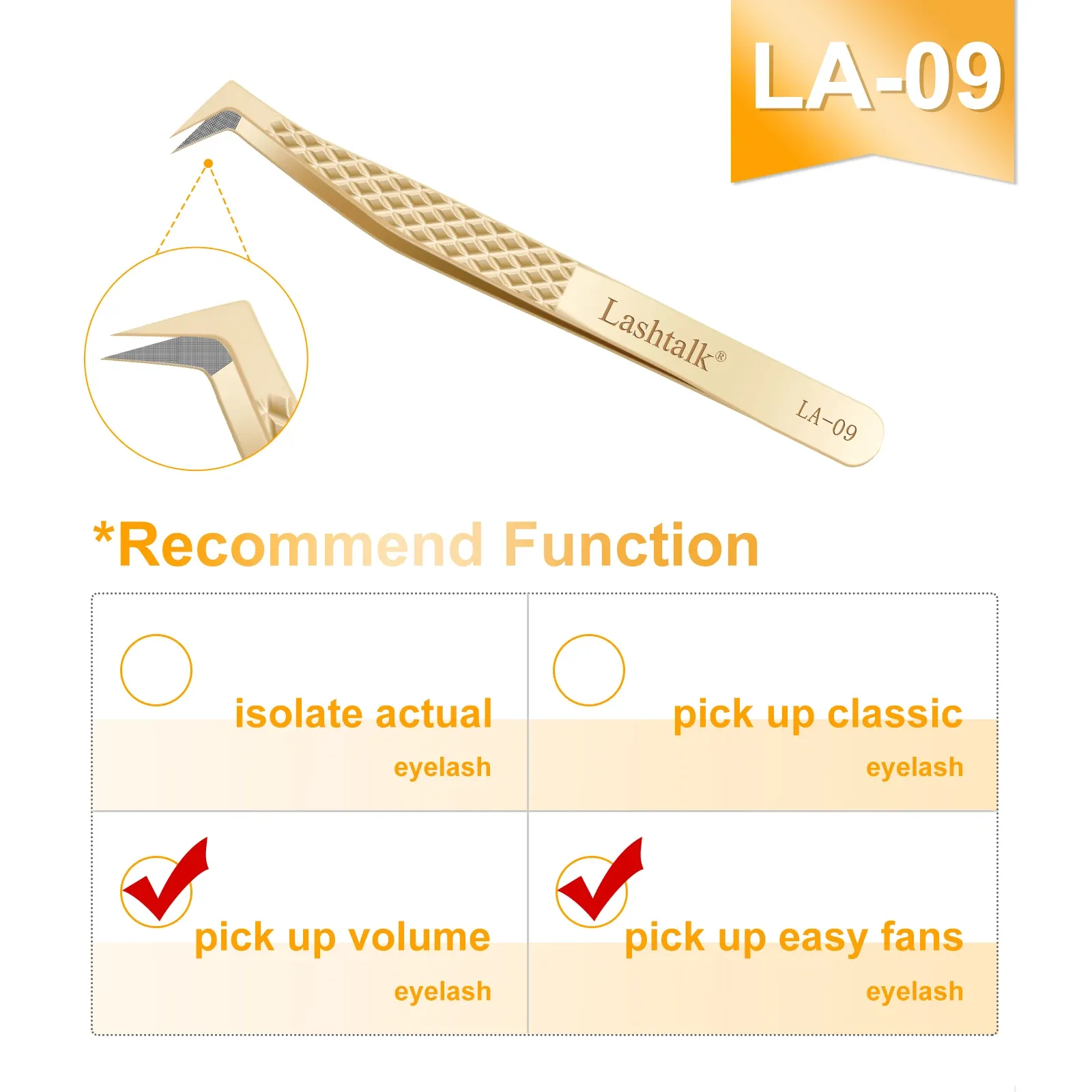 Lashtalk – Pince à épiler de précision à pointe en fibre pour extensions de cils, poignée diamant antidérapante, acier inoxydable doré avec étui 13