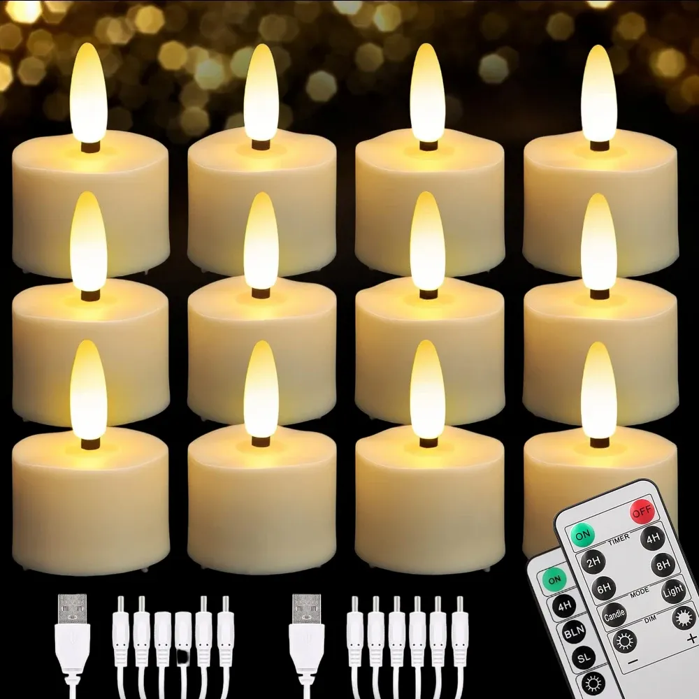 Bougies chauffe-plat LED sans flamme rechargeables avec télécommande, effet scintillant réaliste pour table de mariage et décoration de maison - Image 1
