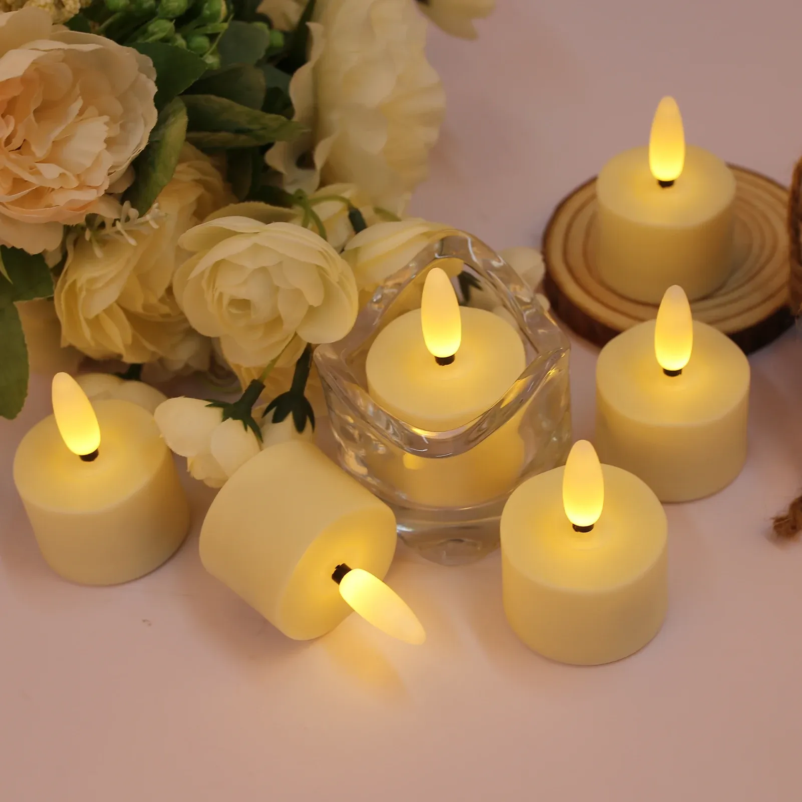 Bougies chauffe-plat LED sans flamme rechargeables avec télécommande, effet scintillant réaliste pour table de mariage et décoration de maison 6