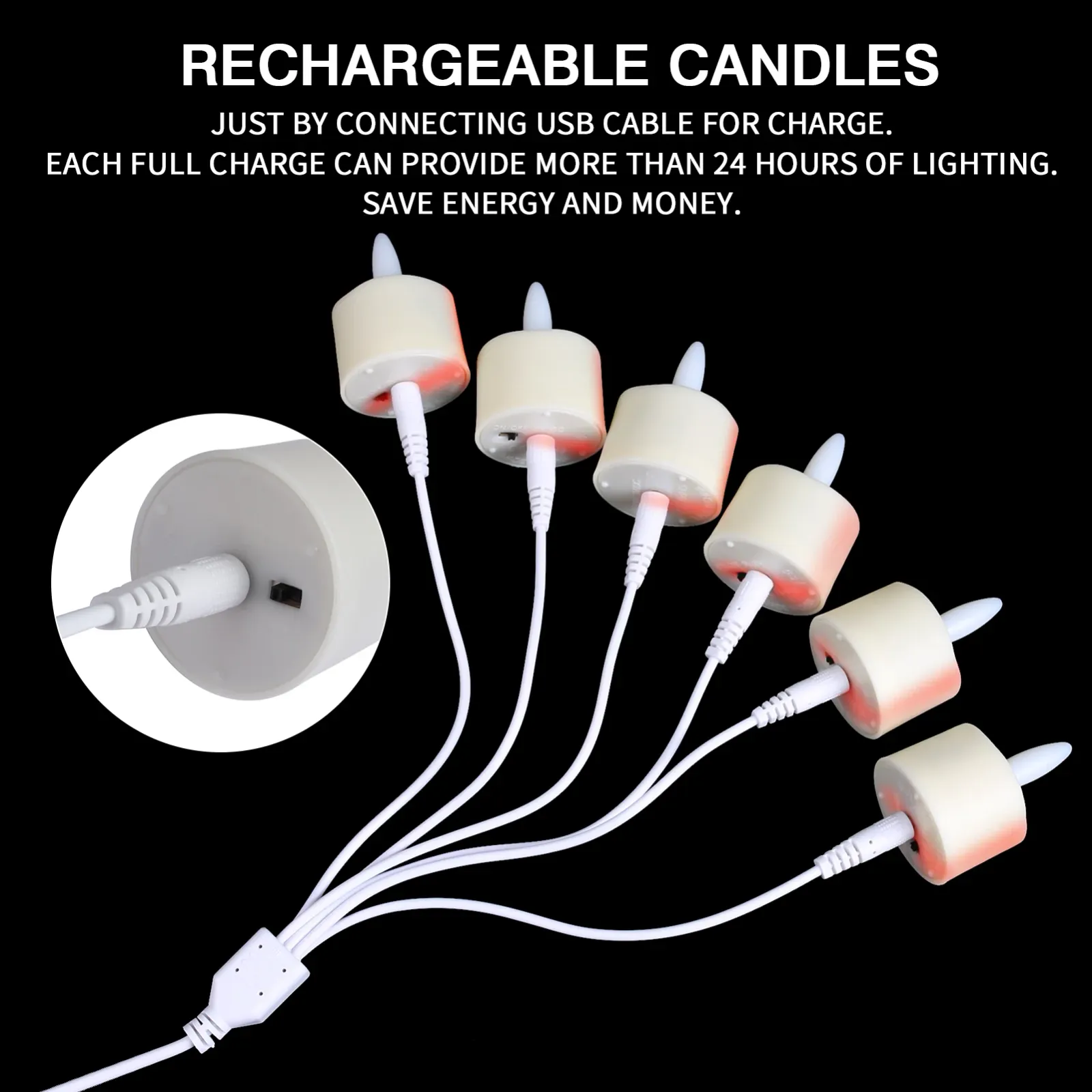 Détail des bougies LED rechargeables