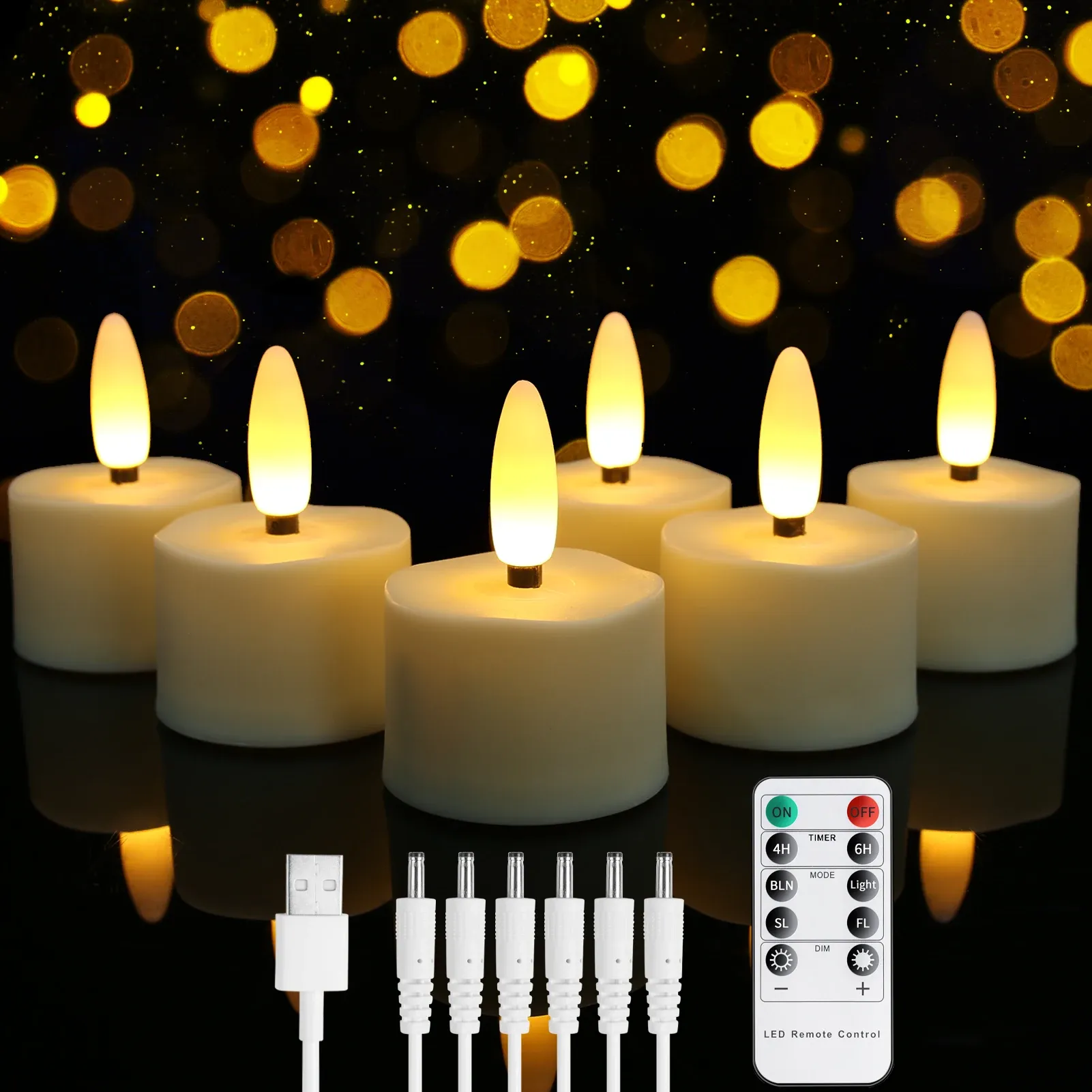 Bougies chauffe-plat LED sans flamme rechargeables avec télécommande, effet scintillant réaliste pour table de mariage et décoration de maison 7