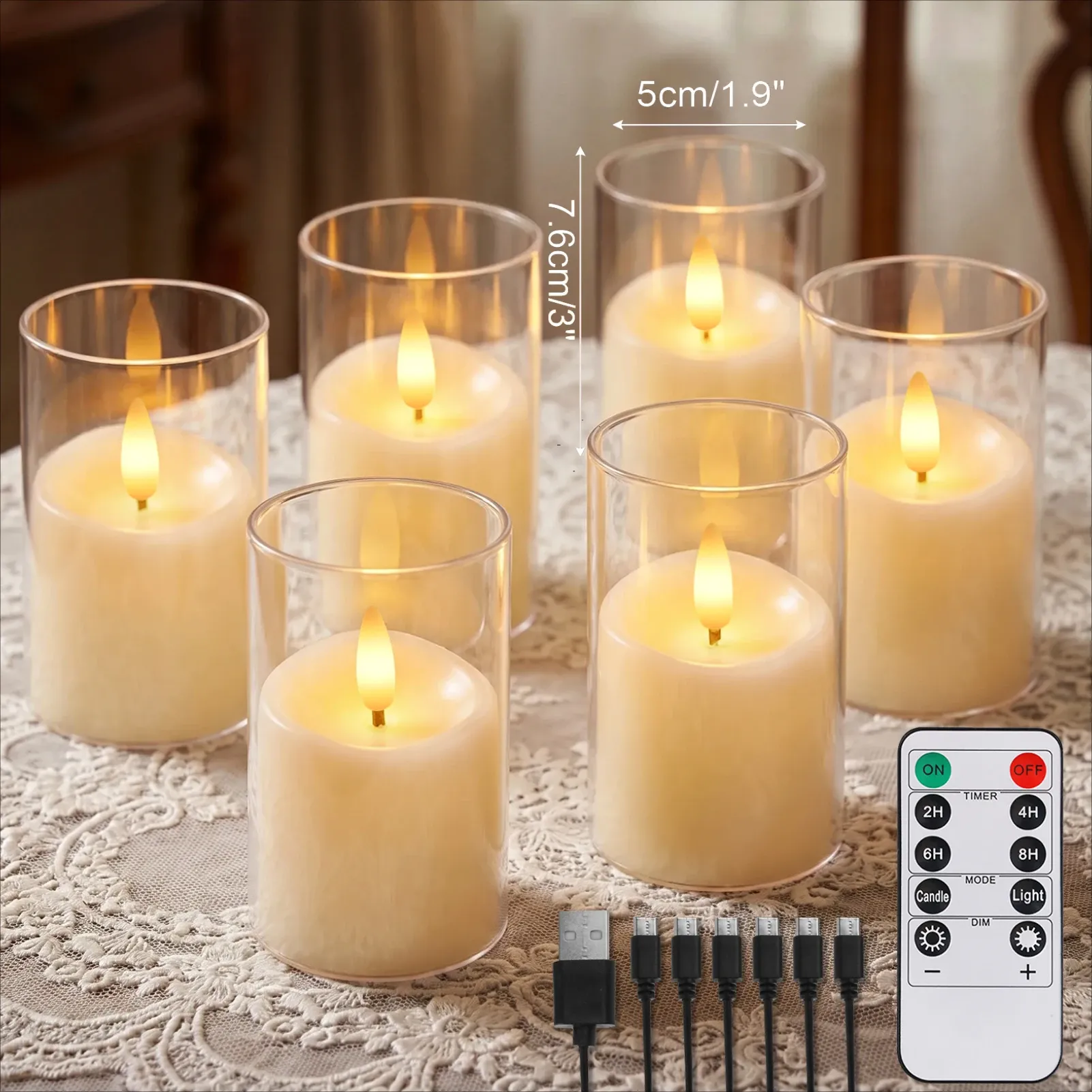 Bougies chauffe-plat LED sans flamme rechargeables avec télécommande, effet scintillant réaliste pour table de mariage et décoration de maison 8