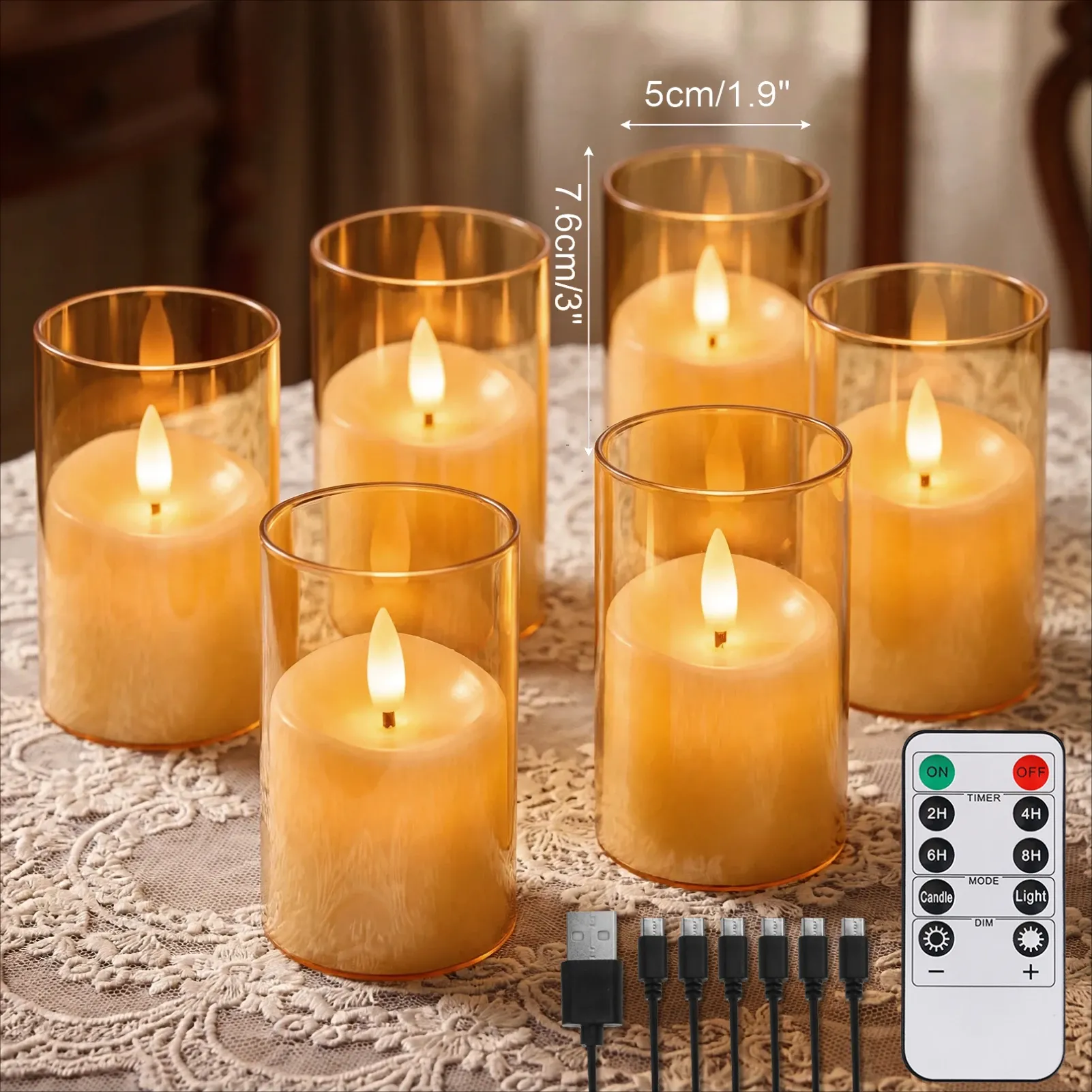 Bougies chauffe-plat LED sans flamme rechargeables avec télécommande, effet scintillant réaliste pour table de mariage et décoration de maison 10