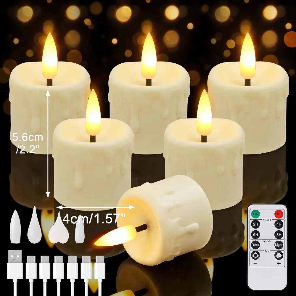 Bougies chauffe-plat LED sans flamme rechargeables avec télécommande, effet scintillant réaliste pour table de mariage et décoration de maison 12