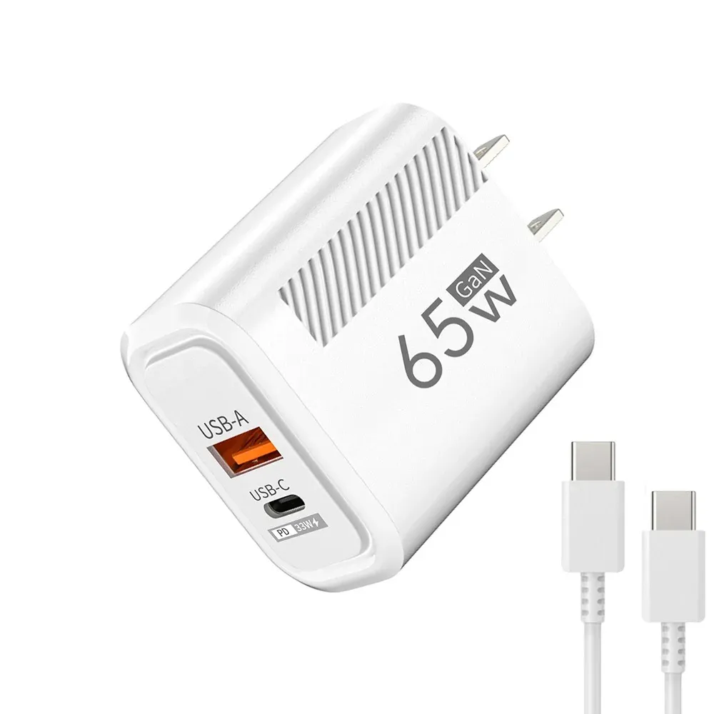 Chargeur USB-C 65 W GaN à charge rapide PD, adaptateur mural pour téléphone portable compatible iPhone 16, Xiaomi et Samsung, avec prise en charge QC 3.0 12
