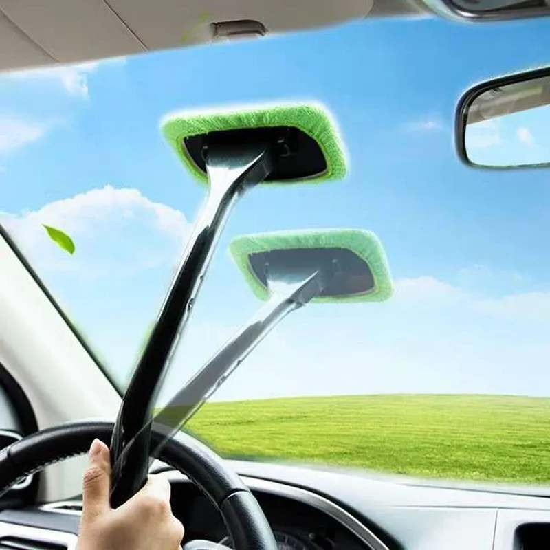 Brosse de lavage pour voiture à long manche avec nettoyeur de vitres et kit de nettoyage d'essuie-glaces en microfibre - Image 1