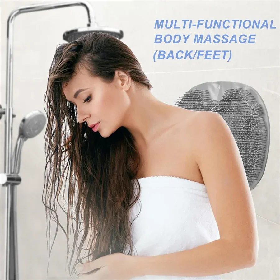Tapis de douche exfoliant antidérapant avec ventouses, nettoyant pieds et lave-dos, pour hommes et femmes 2