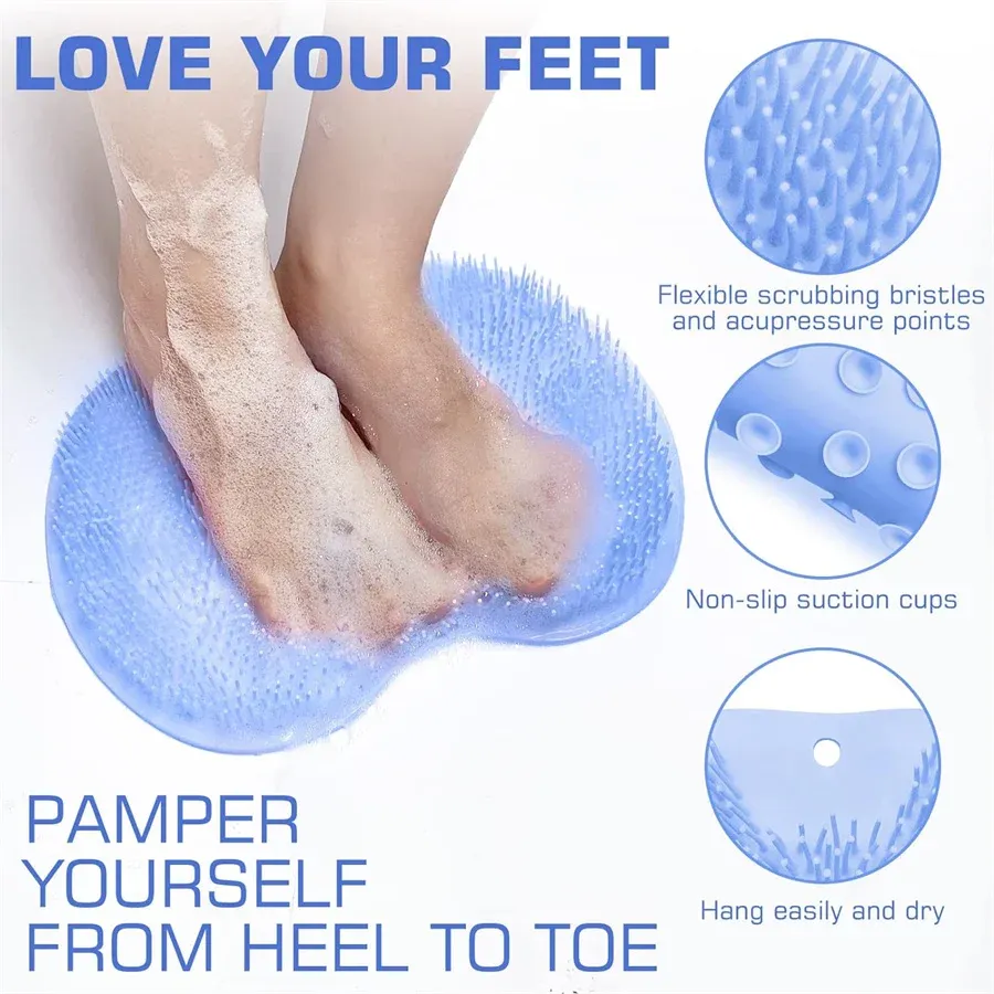 Tapis de douche exfoliant antidérapant avec ventouses, nettoyant pieds et lave-dos, pour hommes et femmes 4