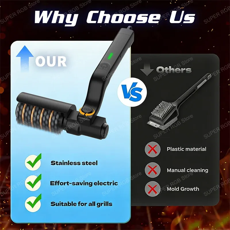 Brosse de nettoyage électrique pour barbecue, brosse rotative sans fil en acier inoxydable pour gril extérieur 4