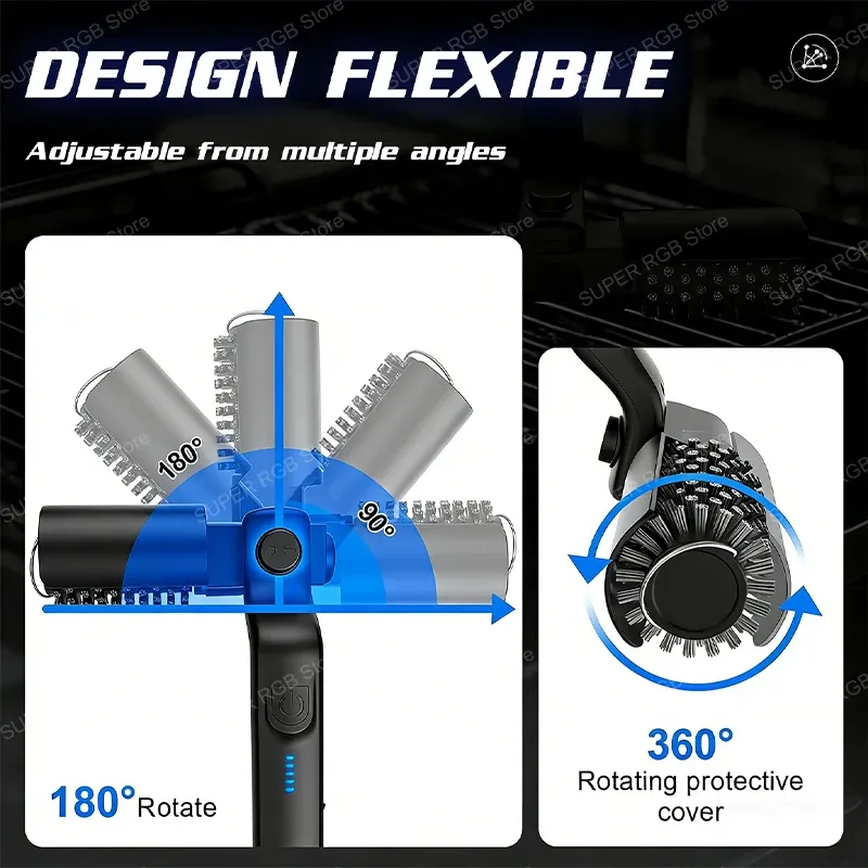Brosse de nettoyage électrique pour barbecue, brosse rotative sans fil en acier inoxydable pour gril extérieur 6