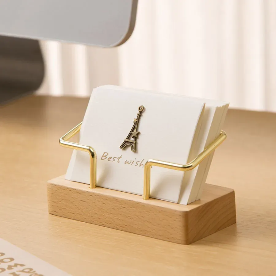 Porte-cartes de visite en bois, ambiance bureau