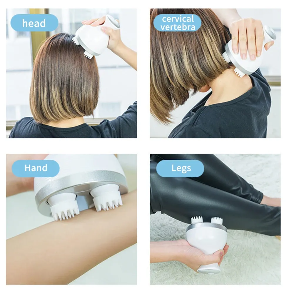 Masseur électrique sans fil pour cuir chevelu, avec fonction pétrissage, 4 têtes de massage, grattoir portable, pour la détente anti-stress 3