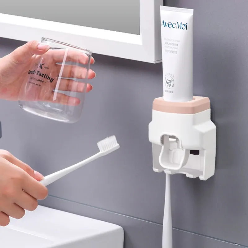 Distributeur automatique de dentifrice mural avec porte-brosse à dents, 1 pièce 2