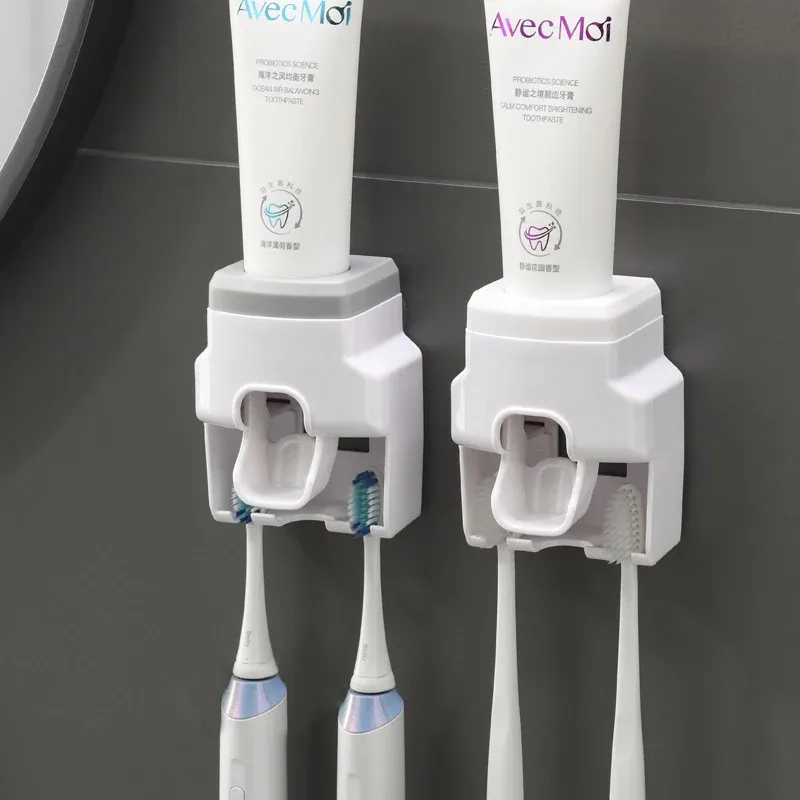 Distributeur automatique de dentifrice mural avec porte-brosse à dents, 1 pièce - Image 1
