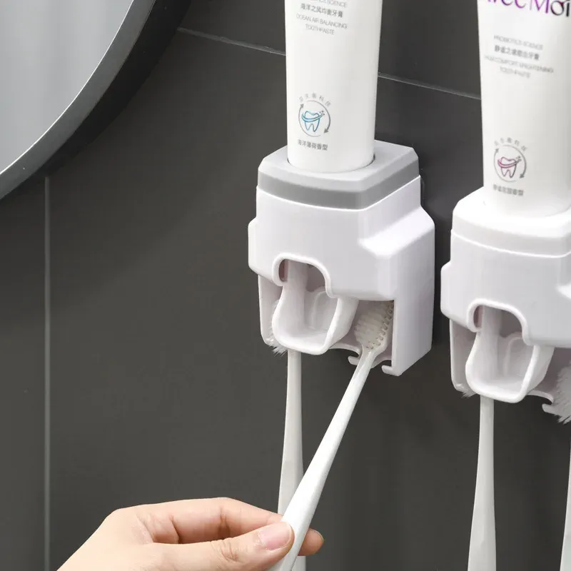 Distributeur automatique de dentifrice mural avec porte-brosse à dents, 1 pièce 5