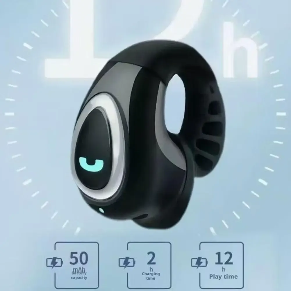 Écouteurs sans fil Bluetooth à clip d'oreille unique, écouteurs ouverts à conduction aérienne, casque mono à clipser, son stéréo Hi-Fi 3