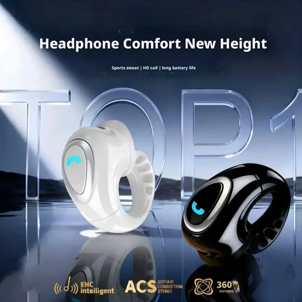 Écouteurs sans fil Bluetooth à clip d'oreille unique, écouteurs ouverts à conduction aérienne, casque mono à clipser, son stéréo Hi-Fi 6