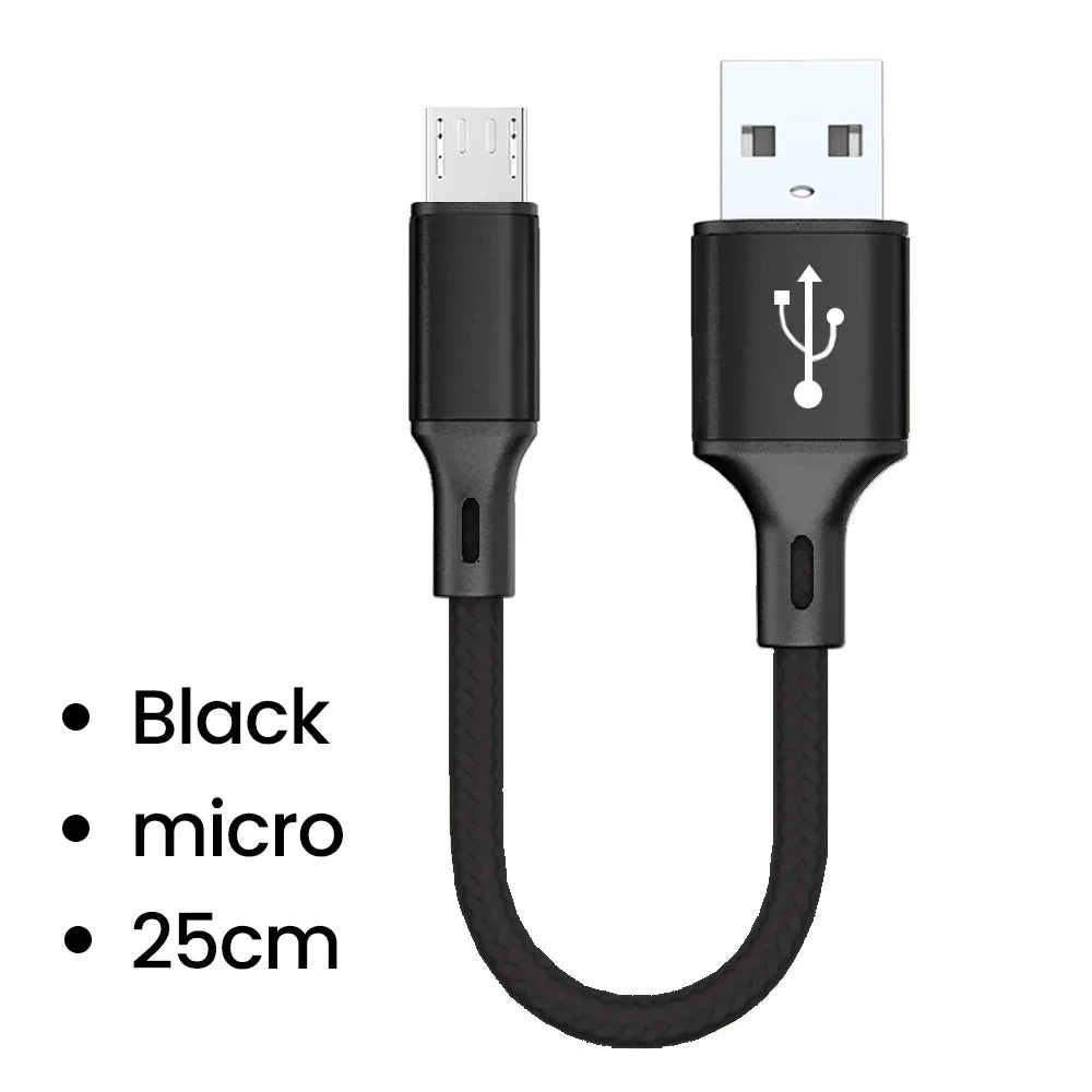 Câble Micro USB court 0,25 m à charge rapide et transfert de données, pour batterie externe, compatible Samsung et téléphones Android 11
